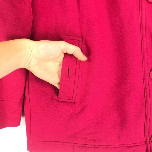 LL Bean Women's Size Medium Pink Mock Neck Button Front Long Sleeve Coat Cotton - Picture 5 of 7